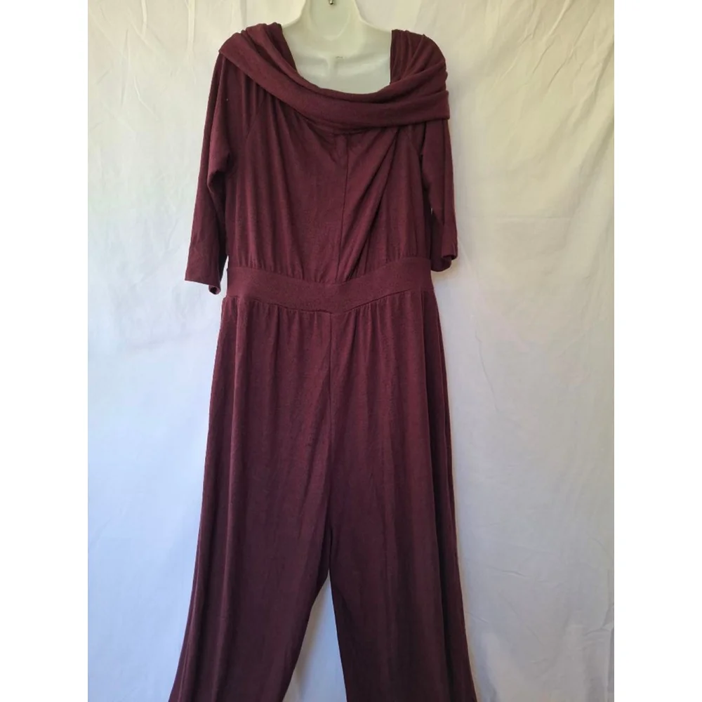 Lane Bryant Burgundy Size 18/20 soft off the shoulder crossover career jumpsuit - Picture 4 of 6